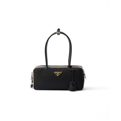 PRADA RE-NYLON AND LEATHER SMALL TOP-HANDLE BAG WITH PADLOCK 1BB133 (28*13*8cm)